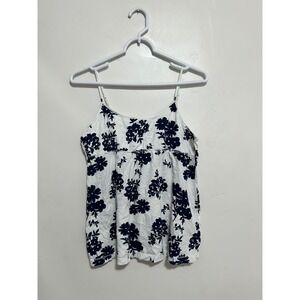 Aeropostale 2000s White Navy Floral Spaghetti Strap Cami‎ Top Size L